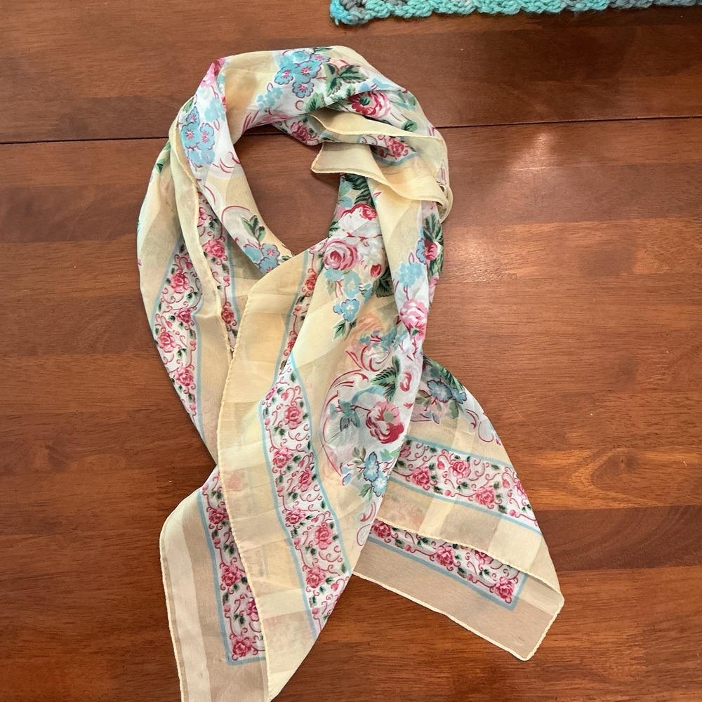 Vtg Silken Polyester By Berkshire 30" Pink Floral Scarf Made In Italy